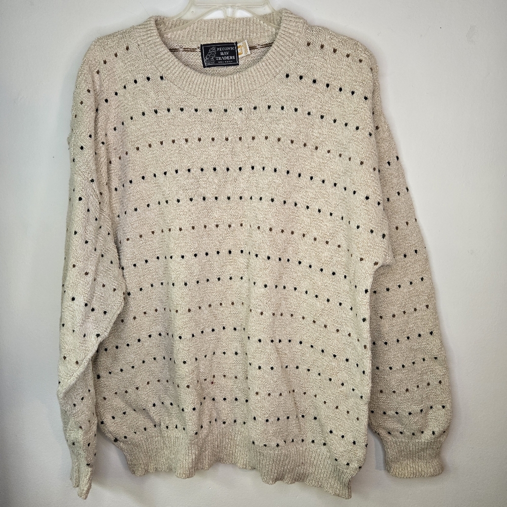 Vintage Peconic Bay Traders Pullover Sweater Size M Oatmeal Grandpa Academia USA